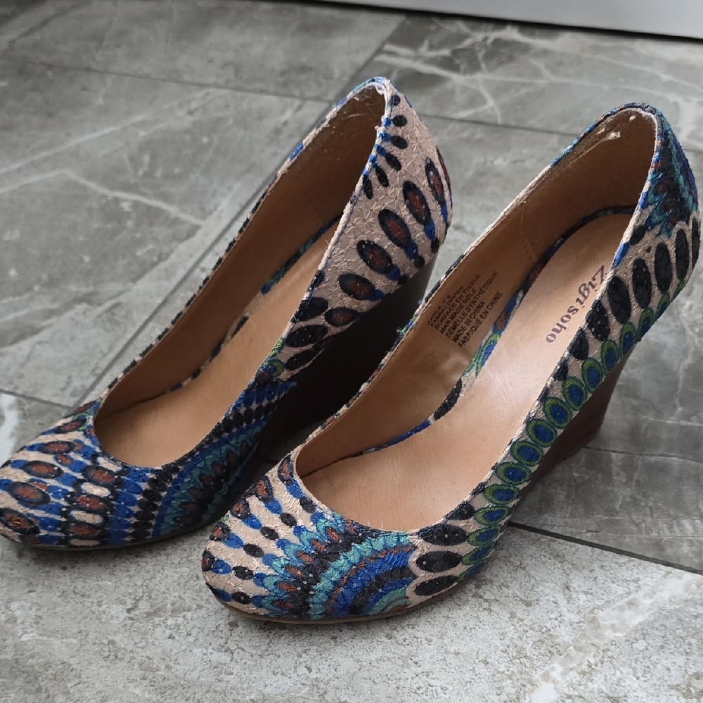Zigi Soho Blue and Green Patterned Heels